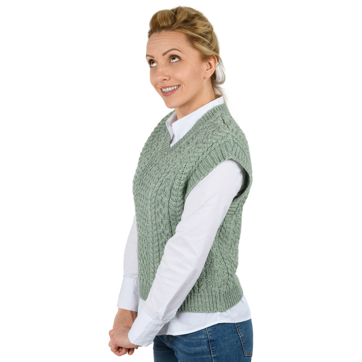 Pullunder mit Zopfmustern – Grün und Blau – Die Wolldecke