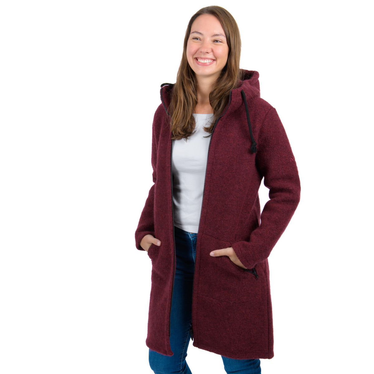 Kapuze Filz Wollmantel Damen Damen Mantel Beige Comma Wollmantel