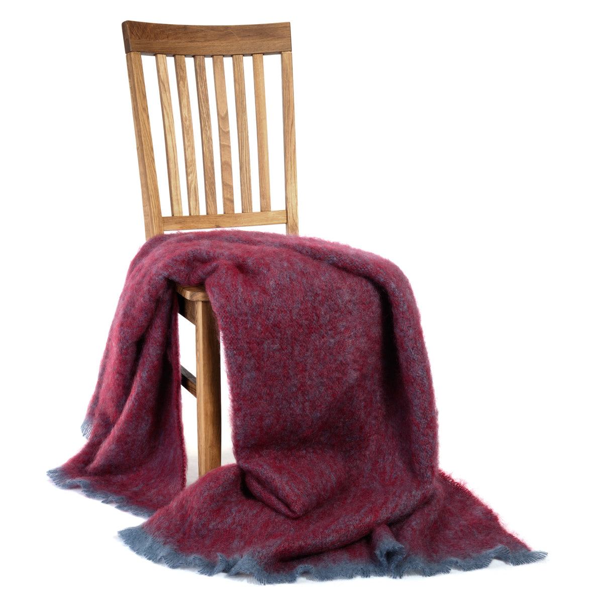 Kuschelweiche Decke aus gebürstetem Mohair, bordeaux/petrol – Die Wolldecke