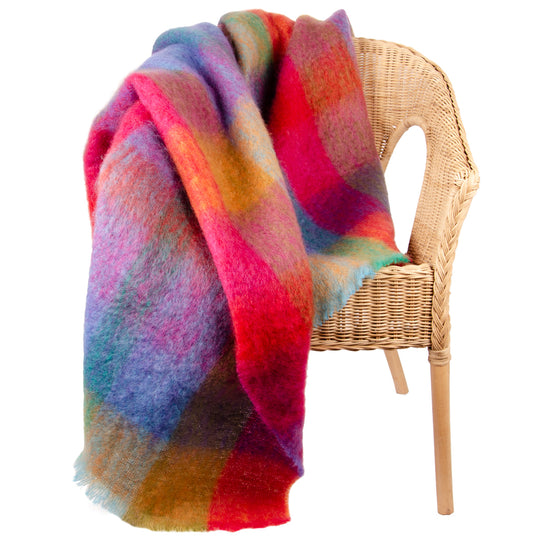 
                  
                    Mohair-Kniedecke, rot mit bunten Karos
                  
                