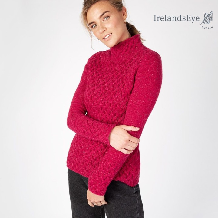 Zopfpullover in Rot/Pink